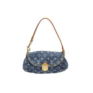 LOUIS VUITTON Pleaty handbag Monogram denim blue leather